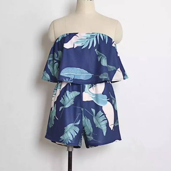 Floral Leave Print Romper - Picture 5 of 8
